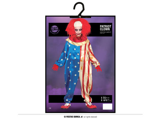 Skummel Klovn - Patriot - Rød/Hvit/Blå 1 Barnekostyme - Str 5-6 År 