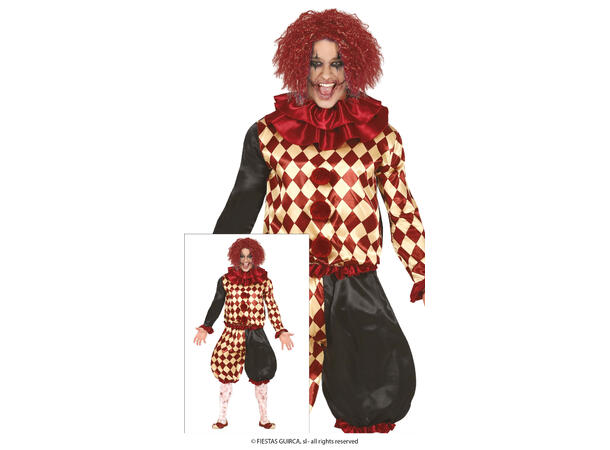 Skummel klovn - Rød/Hvit ruter 1 Herrekostyme - str 48-50 (M) 
