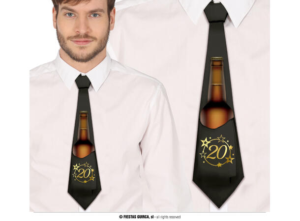 Slips - Sort/gull - "20" år 1 Slips i ployester 