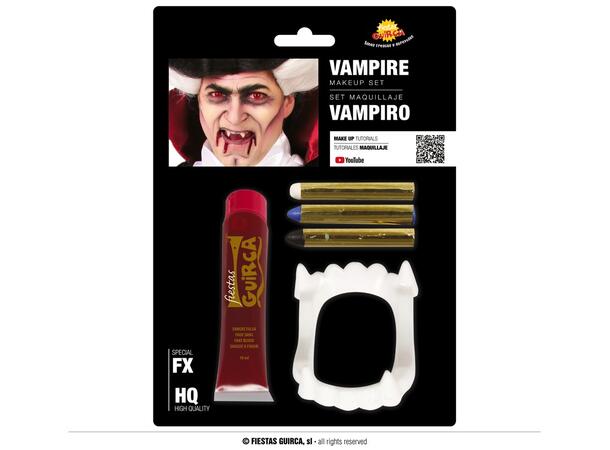 Sminkesett - Vampyr m/blod og tenner 1 Sett - 20ml blod og tenner i plast 