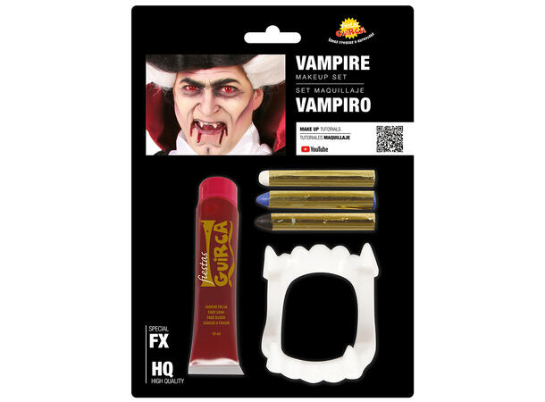 Sminkesett - Vampyr m/blod og tenner 1 Sett - 20ml blod og tenner i plast 