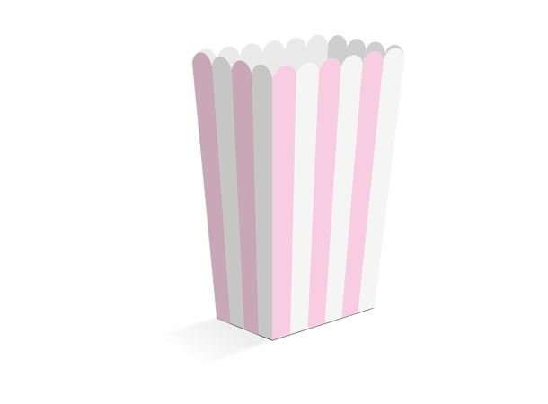 Snackboks - Lys rosa striper 8 Snacksbokser i papir - 6,3x4,4x13,5cm 