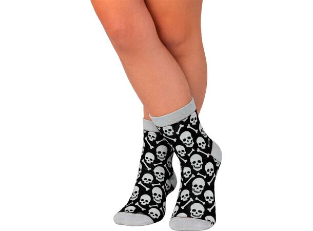 Sokker med hodeskaller - Sort/grå 1 Par sokker i bomull - Str 42-48 