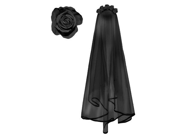 Sort slør med sorte roser 1 Hodepynt i Polyester/PVC 