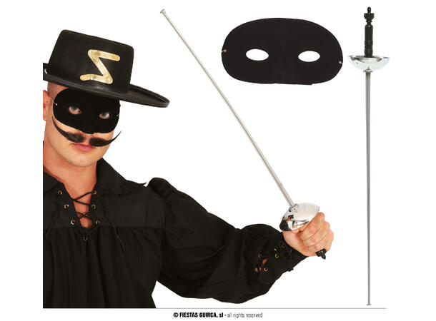 Sort øyemaske og korde 1 Maske og korde i PVC (63cm) 