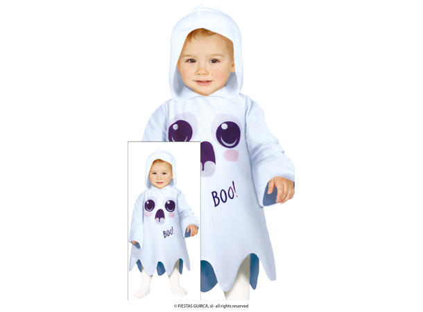 Spøkelse - Hvit tunika 1 Babykostyme - Str 12-18 Mnd 