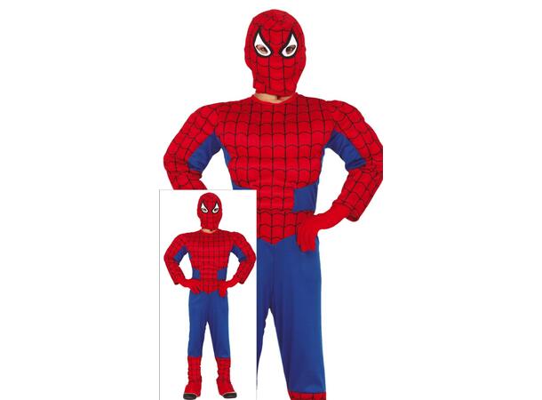 Superhelt - Edderkoppmann - Rod/Blå 1 Barnekostyme til gutt - Str 3-4 År 
