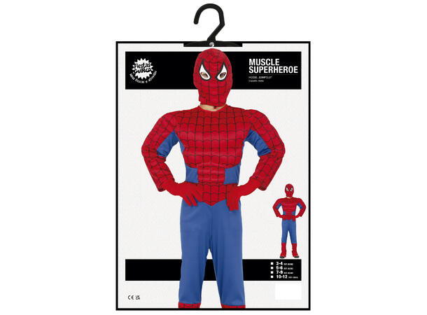Superhelt - Edderkoppmann - Rod/Blå 1 Barnekostyme til gutt - Str 3-4 År 