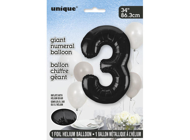 Tallballong - #3 - Sort 1 Folieballong - 86cm (34")