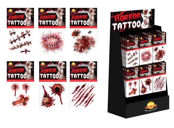 Tatoveringer - Halloween ass. design 1 Display med 48 ark - 8x8cm 