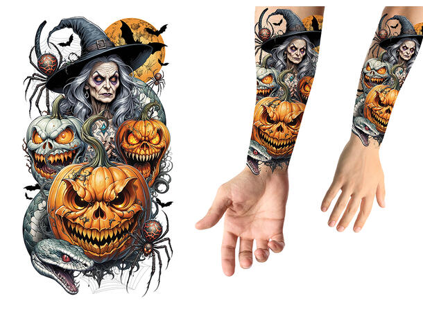 Tatoveringer - Heks og Gresskar 1 Ark med tatoveringer - 30x14cm 