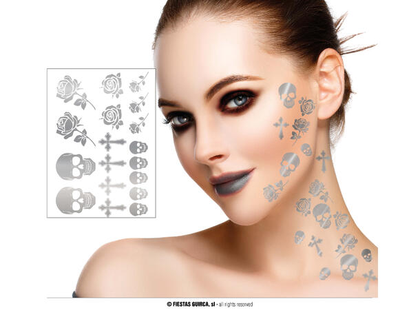 Tatoveringer - Sølv - Halloween 1 ark med tatovering - 15x11cm 