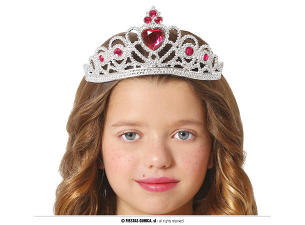 Tiara til barn - Sølv m/røde stener 1 Tiara til barn i PVC 