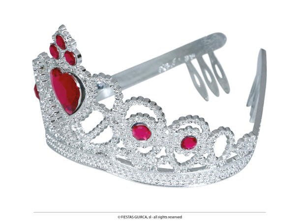 Tiara til barn - Sølv m/røde stener 1 Tiara til barn i PVC 