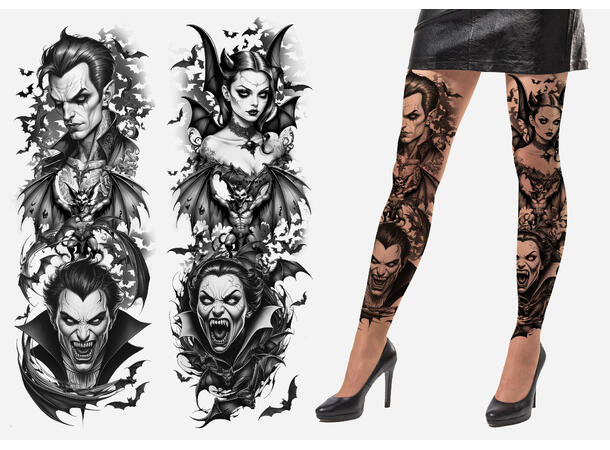 Tights med tatoveringseffekt - Vampyr 1 Par tights - Onesize 