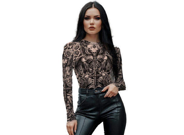 Topp med tatoveringseffekt  - Skjelett 1 Topp i polyester - Str 38-40 (M) 