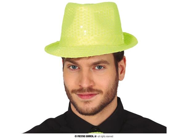 Trilbyhatt - Neon gul m/paljetter 1 Hatt til voksen - Onesize 