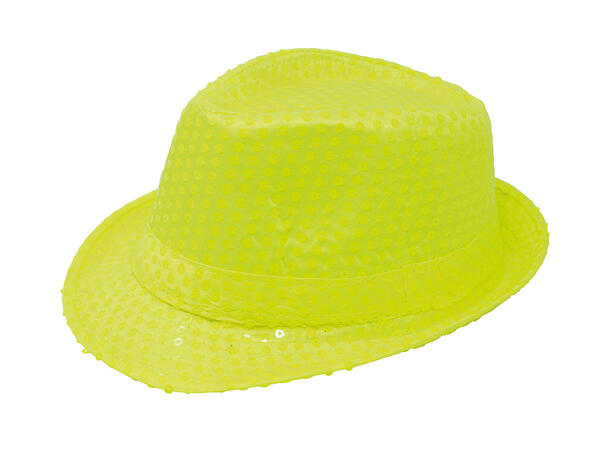 Trilbyhatt - Neon gul m/paljetter 1 Hatt til voksen - Onesize 