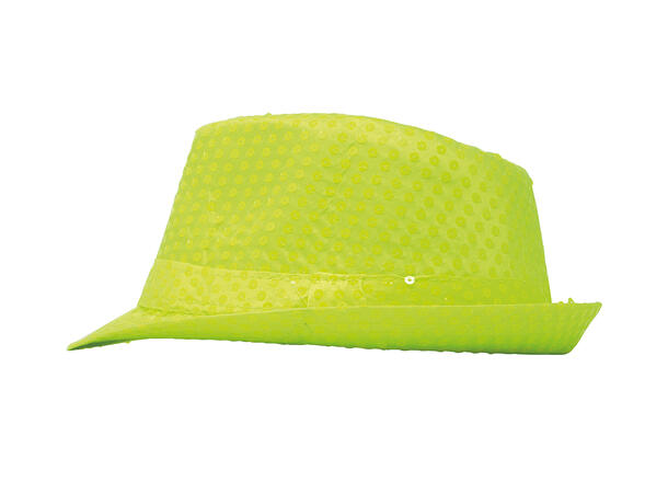 Trilbyhatt - Neon gul m/paljetter 1 Hatt til voksen - Onesize 