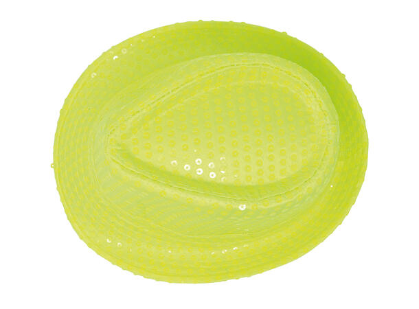 Trilbyhatt - Neon gul m/paljetter 1 Hatt til voksen - Onesize 