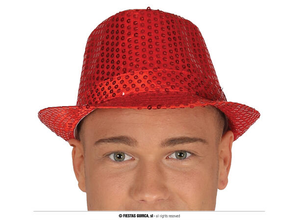 Trilbyhatt - Rød m/paljetter 1 Hatt til voksen - Onesize 