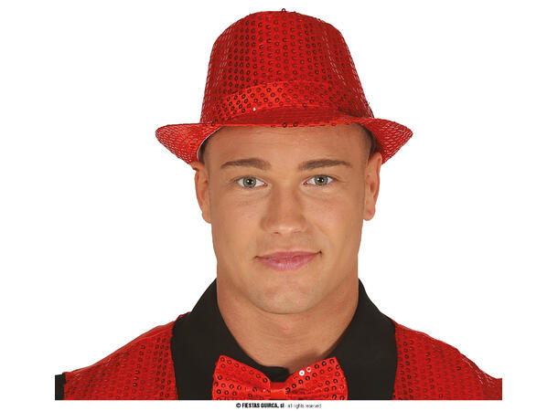 Trilbyhatt - Rød m/paljetter 1 Hatt til voksen - Onesize 