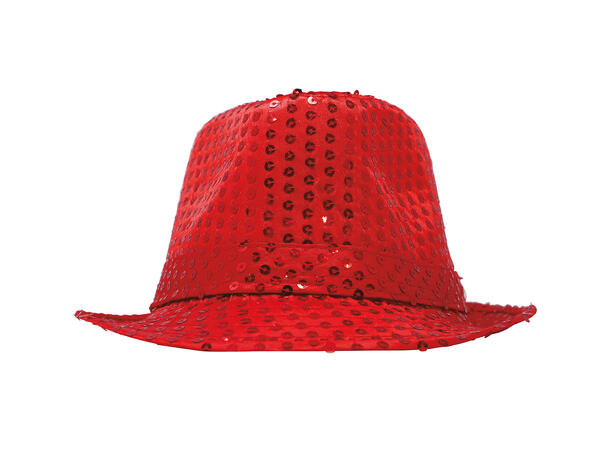 Trilbyhatt - Rød m/paljetter 1 Hatt til voksen - Onesize 