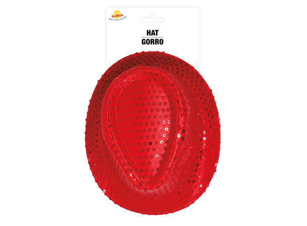 Trilbyhatt - Rød m/paljetter 1 Hatt til voksen - Onesize 