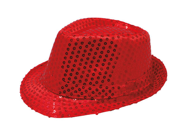 Trilbyhatt - Rød m/paljetter 1 Hatt til voksen - Onesize 