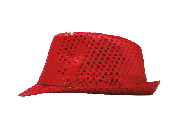 Trilbyhatt - Rød m/paljetter 1 Hatt til voksen - Onesize 