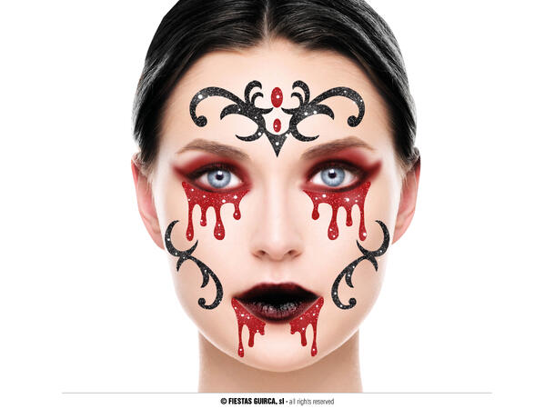Vampyr - Glitter face 1 Ark m/Selvklebende maske - 13x15cm 