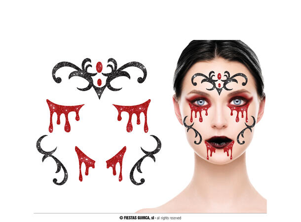 Vampyr - Glitter face 1 Ark m/Selvklebende maske - 13x15cm 