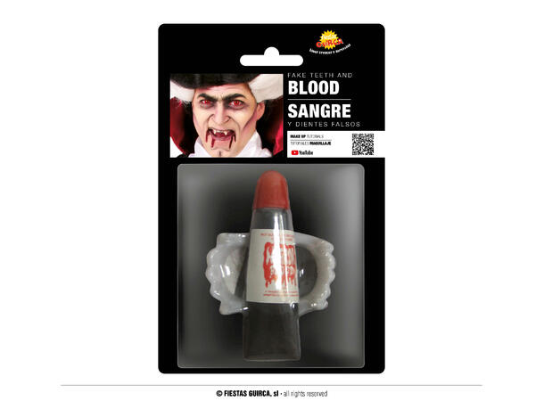 Vampyrtenner med blod - Helt sett 1 Sett tenner og falskt blod 15ml 