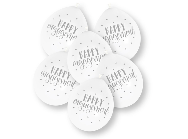 "Happy Engagement" - Hvit m/sølv 10 Gummiballonger - 25cm (10")