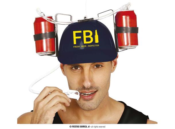 Ølhjelm - Sort- "FBI" 1 Hjelm m/holder til mann - Onesize 