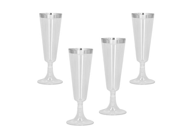 Champagneglass med sølvkant 4 Plastglass - 14cl 