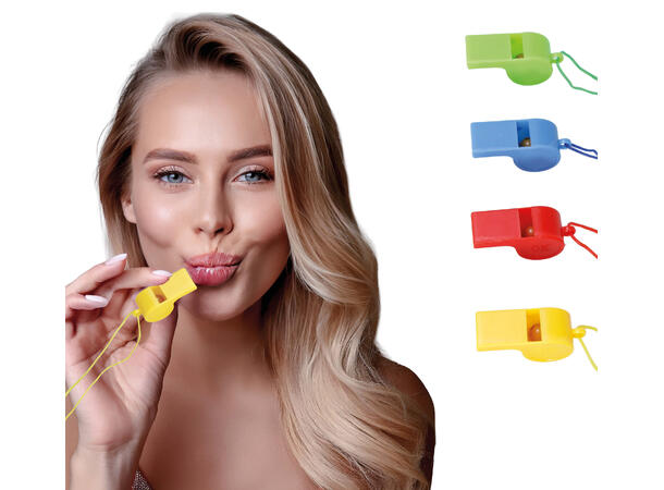 Dommerfløyter - 4 farger ass 4 Fløyter av plast i snor 