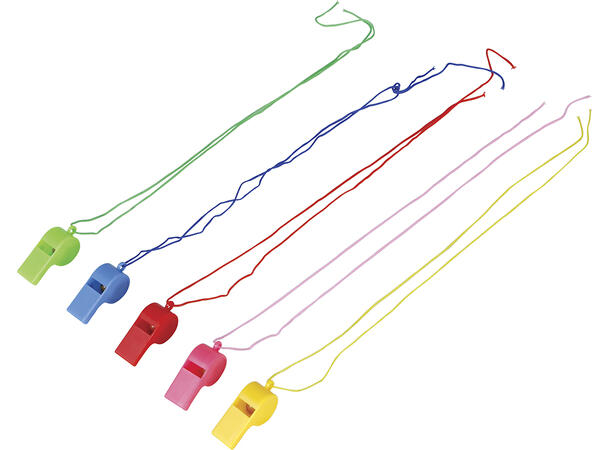 Dommerfløyter - 4 farger ass 4 Fløyter av plast i snor 