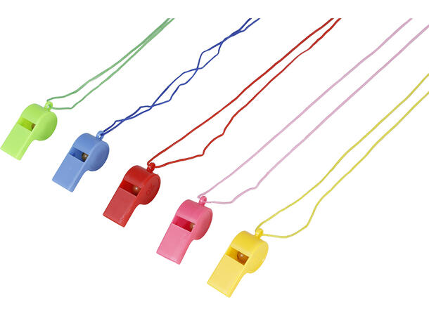 Dommerfløyter - 4 farger ass 4 Fløyter av plast i snor 