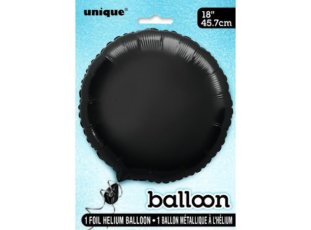 Ensfarget Rund - Sort 1 Folieballong - 46cm(18")