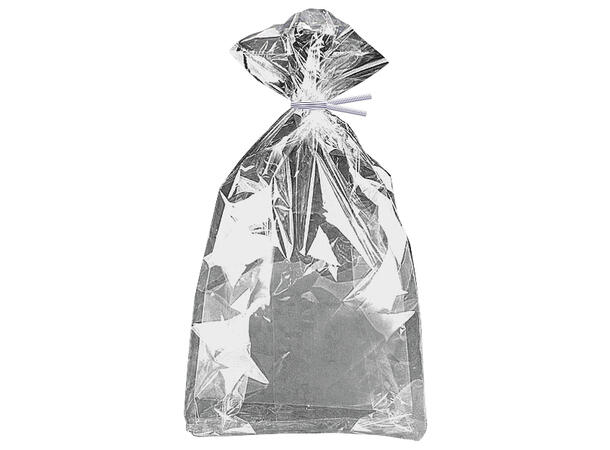 Ensfarget Sølv Folie 10 Cellofanposer - 28x13cm, inkl lukkere