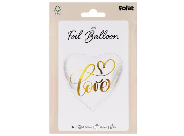 Hvit hjerteballong - "Love" 1 Folieballong hjerte - 43cm (18") 