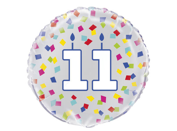 Rainbow Confetti Bursdag - "11" 1 Folieballong - 46cm (18")