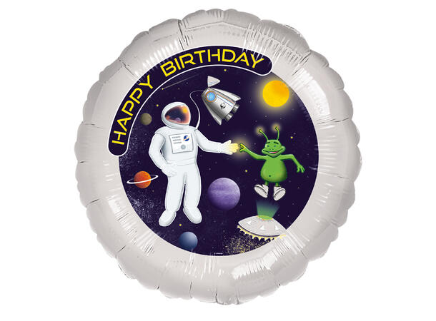Space Party - Happy Birthday 1 Folieballong Rund - 43cm (18")