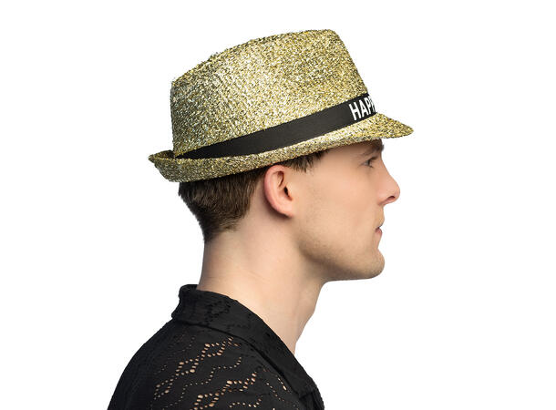 Trilby hatt gull - Happy New Year 1 Hatt til voksen - Onesize