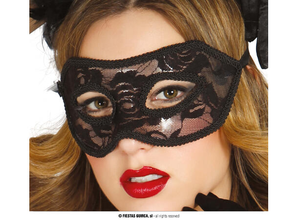 Øyemaske - Sort m/Blonder 1 Øyemaske i plast m/fjær 