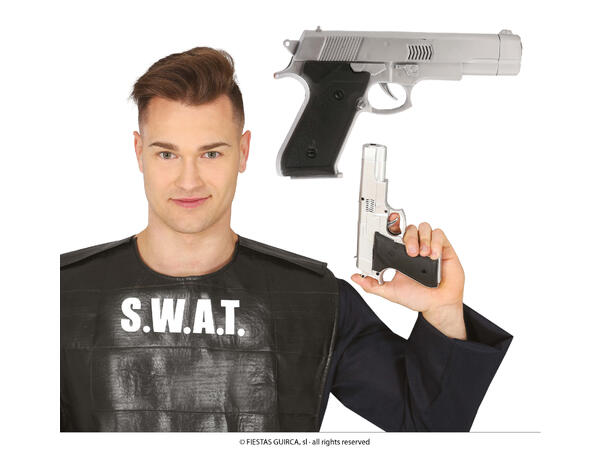1 Pistol - Sølv 1 Pistol i plast - 24cm - til voksen 