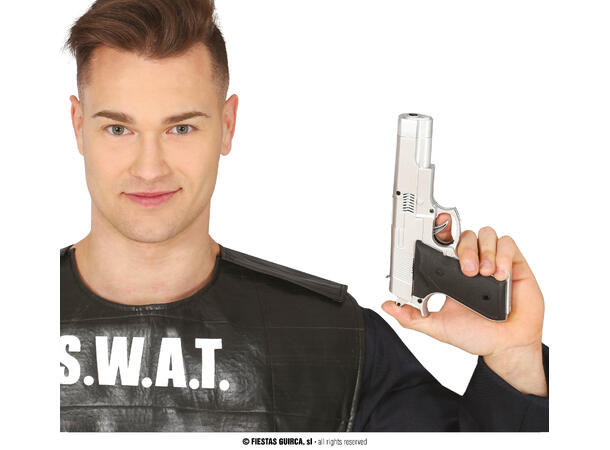 1 Pistol - Sølv 1 Pistol i plast - 24cm - til voksen 