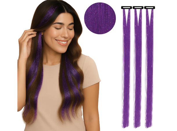 3 Hairextesion - Glitter Lilla 3 Hairekstesions - 50cm 