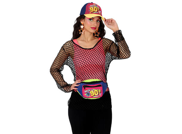 90-talls sett - Rosa/Gul/Bjlå 1 Caps og magetaske 